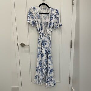 & Other Stories Floral Blue and White Midi Wrap Dress